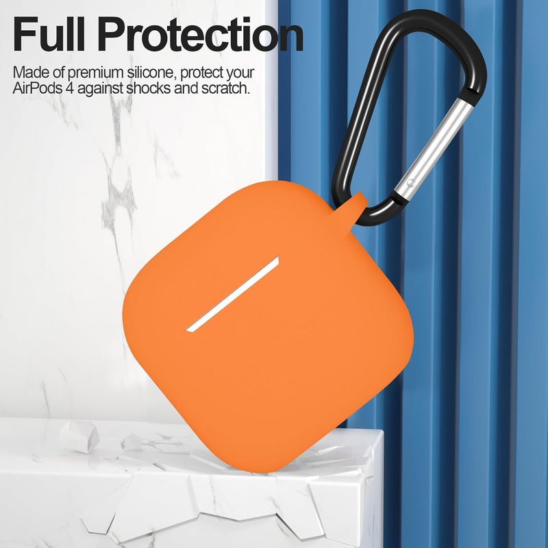 ATUAT Compatible with AirPods 4 Case Cover, Protective Silicone Skin Accessories with Keychain for Women Men for Apple AirPods 4th Generation Case(2024), Front LED Visible, Orange - Image 2